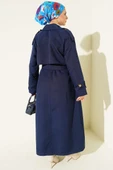 Kruvaze Pelerinli Kuşaklı Trençkot Lacivert thumbnail 3