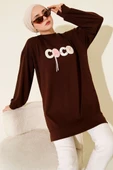 Loyşa Coco Yazı Süslemeli Tunik Kahve thumbnail 1