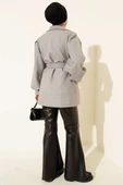 Balon Kol Kuşaklı Kısa Kaban Gri thumbnail 3