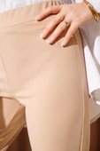 İspanyol Paça Bel Lastikli Dabıl Pantolon Latte thumbnail 4