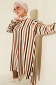 Salaş Uzun Çizgili Triko Tunik Bej thumbnail 1