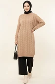 Örgü Detaylı Uzun Triko Tunik Camel thumbnail 1