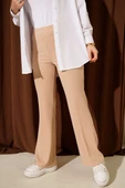 İspanyol Paça Bel Lastikli Dabıl Pantolon Latte thumbnail 1