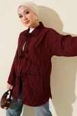 Dalga Desen Kapitone Ceket Bordo thumbnail 1