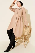 Kruvaze Yaka Asimetrik Kaşe Kaban Latte thumbnail 1
