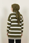 Yatay Çizgi Detaylı Triko Tunik Haki thumbnail 3