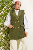 Kruvaze Yaka Düğmeli Detaylı Yelek Haki thumbnail 1