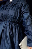 Kol Büzgülü Fermuarlı Trençkot Lacivert thumbnail 4
