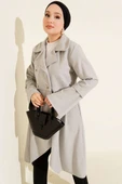 Kruvaze Yaka Asimetrik Kaşe Kaban Gri thumbnail 2