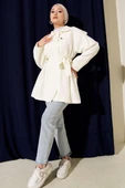 Omuz Apoletli Tensel Trençkot Ekru thumbnail 2