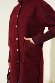 Kol Ribanalı Kapüşonlu Buklet Kap Bordo thumbnail 4