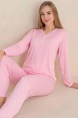 Üç Düğmeli Puantiyeli Pijama Takımı Pembe thumbnail 1