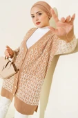 Baklava Desen Sakallı Düğmeli Triko Hırka Latte thumbnail 1