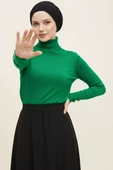 Kol Düğmeli Balıkçı Yaka Triko Kazak Yeşil thumbnail 1