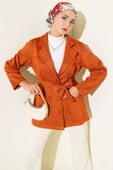 Düğmeli Kuşaklı Süet Ceket Kiremit thumbnail 1