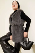Kürklü Kemerli Yelek Füme thumbnail 1