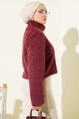 Yarım Balıkçı Yaka Gold Düğmeli Ceket Bordo thumbnail 3