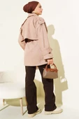 Süet Pelerinli Kuşaklı Trençkot Bej thumbnail 3