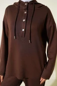 Yaka Çıtçıtlı Kapüşonlu İkili Takım Kahve thumbnail 4