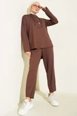 Yaka Çıtçıtlı Kapüşonlu İkili Takım Kahve thumbnail 1