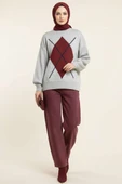 Baklava Desen Triko Kazak Gri Bordo thumbnail 2
