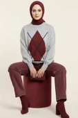 Baklava Desen Triko Kazak Gri Bordo thumbnail 1