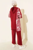 Kapüşonlu Desenli Scuba İkili Takım Bordo thumbnail 3