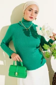 Balıkçı Yaka Fırfırlı Triko Kazak Yeşil thumbnail 1