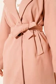 Kuşaklı Cepli Kaşe Kaban Pudra thumbnail 4
