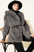 Bilek Ribanalı Kürklü Mont Füme thumbnail 1