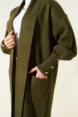 Kol Ucu Düğmeli Şal Yaka Triko Hırka Haki thumbnail 4