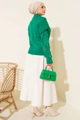 Dik Yaka Taşlı Triko Kazak Yeşil thumbnail 3