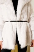 Bilek Ribanalı Kürklü Mont Ekru thumbnail 4