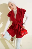Kruvaze Yaka Kuşaklı Buklet Yelek Kırmızı thumbnail 1