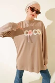 Loyşa Coco Yazı Süslemeli Tunik Bej thumbnail 1