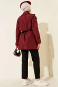 Pelerinli Dört Düğmeli Kısa Trençkot Bordo thumbnail 3