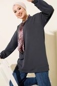 Fular Detaylı Loyşa Tunik Füme thumbnail 1