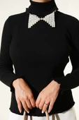 Balıkçı Yaka Fırfırlı Triko Kazak Siyah thumbnail 4