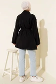 Omuz Apoletli Tensel Trençkot Siyah thumbnail 3