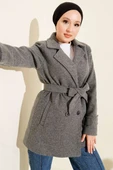 Kuşaklı Kruvaze Yaka Kısa Kaşe Kaban Füme thumbnail 1