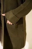 Şal Yaka Pirinç Örgü Triko Hırka Haki thumbnail 4