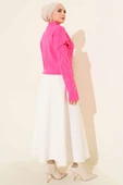Dik Yaka Taşlı Triko Kazak Pembe thumbnail 3