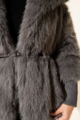 Bilek Ribanalı Kürklü Mont Füme thumbnail 4