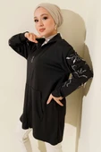 Loyşa Kolları Nakışlı Fermuarlı Hırka Füme thumbnail 1