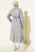 Kruvaze Yaka Kuşaklı Astarlı Kaban Gri thumbnail 3