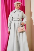 Kemerli Uzun Kaşe Kaban Gri thumbnail 2