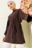 İp Bağlamalı Fitilli Kaşe Tunik Kahve thumbnail 1
