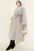 Gold Düğmeli Kruvaze Kaşe Kaban Gri thumbnail 2