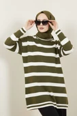 Yatay Çizgi Detaylı Triko Tunik Haki thumbnail 1