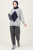 Baklava Desen Triko Kazak Gri Lacivert thumbnail 2